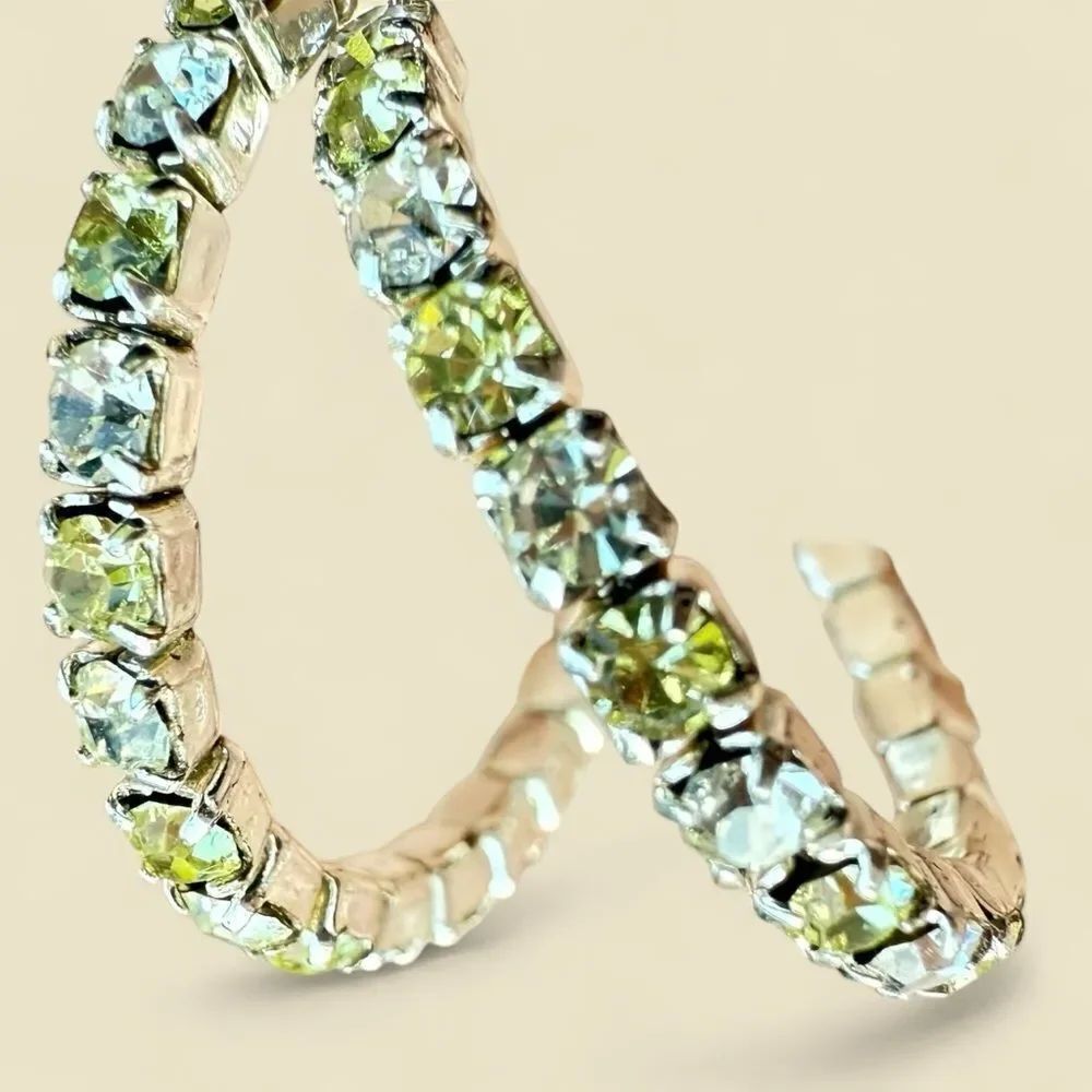 WOMEN’S SILVER HOOP EARRINGS WITH YELLOW & CLEAR CRYSTAL TENNIS SETTING